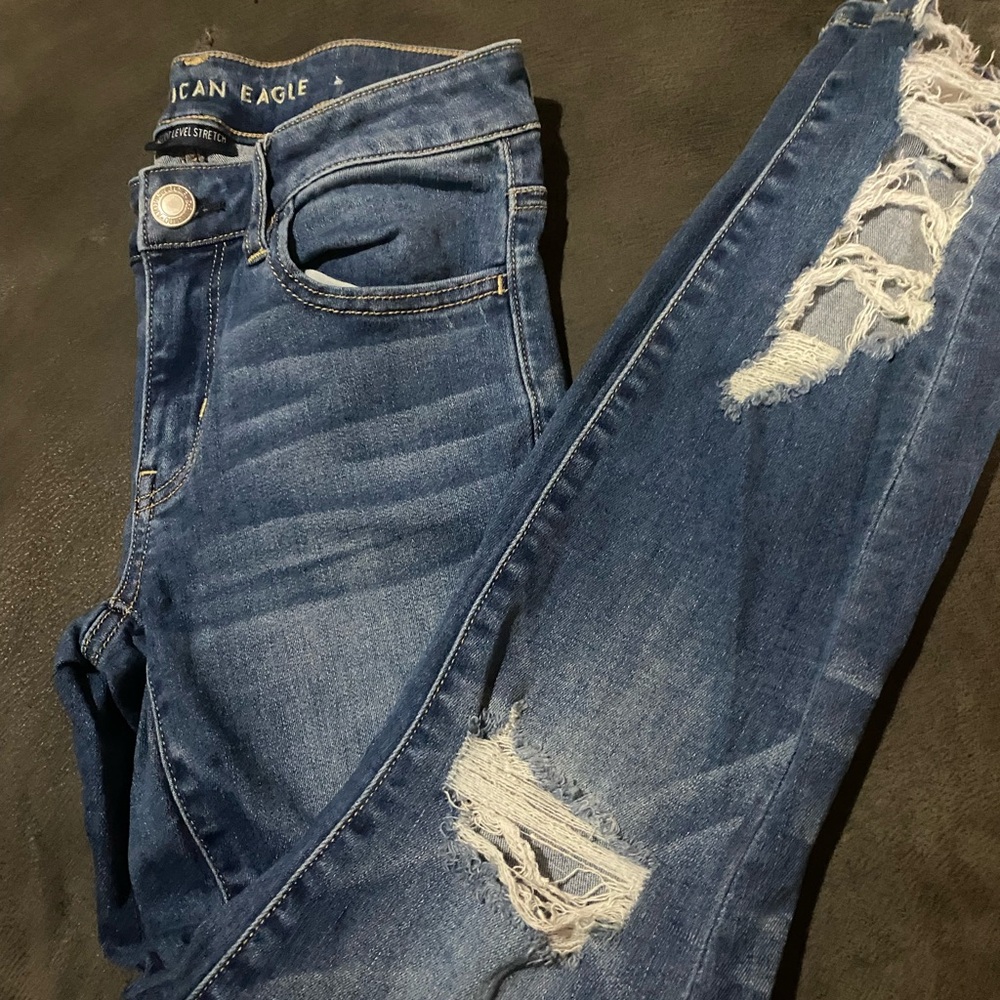 American Eagle Outfitters Women's Ripped Blue Skinny Jeans